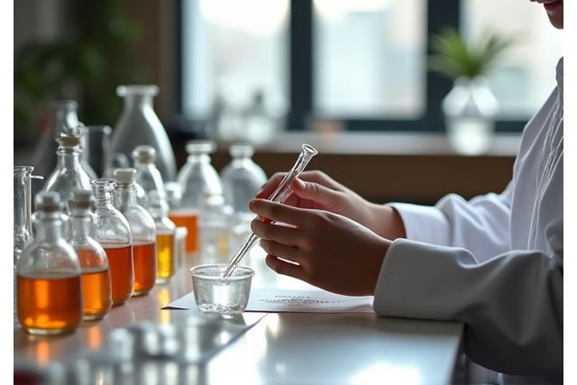 Parfumeur travaillant minutieusement dans un laboratoire moderne